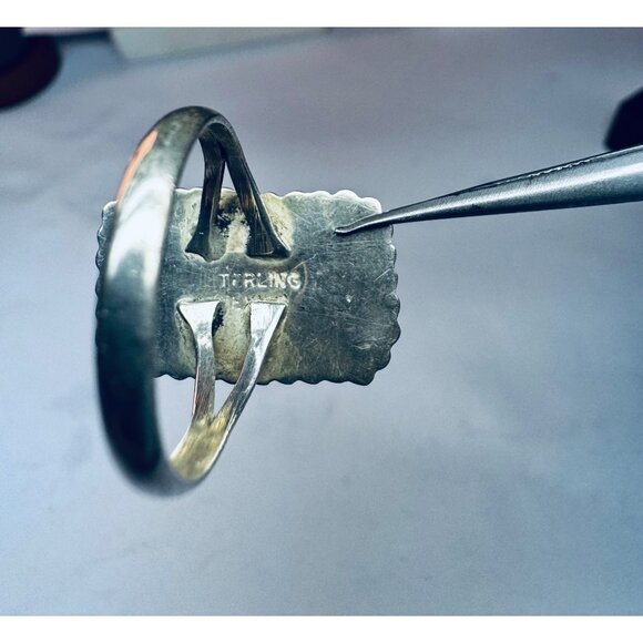 Vintage 925 Sterling Silver Green Onyx Rectangle Ring Size 9 Estate Jewelry - Picture 12 of 12